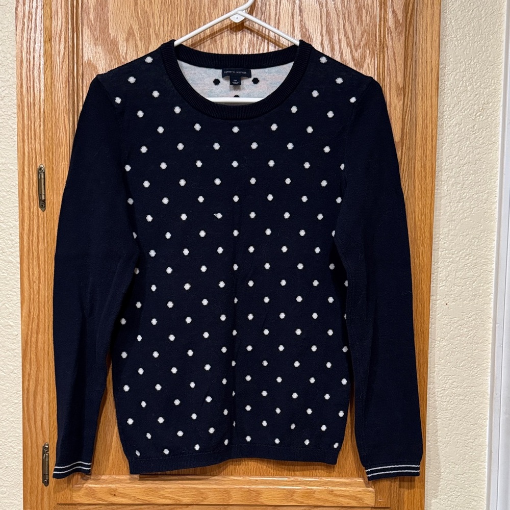 Tommy Hilfiger Womens Navy Blue Polka Dot Sweater - Size Small